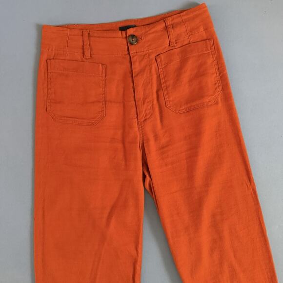 Anthropologie Maeve The Colette Cropped Linen Orange Wide Leg Pants - Picture 6 of 8